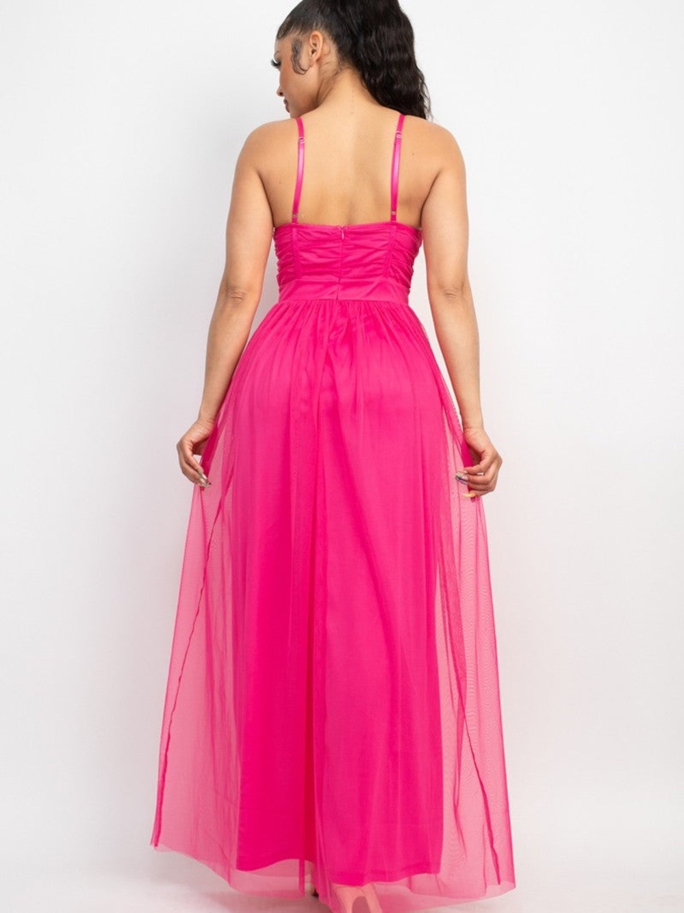 Sleeveless Hot Pink Maxi Dress with Thigh Slit - Picture 2 of 3